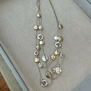 3 layer necklace with gold & silver disks- costume jewelry